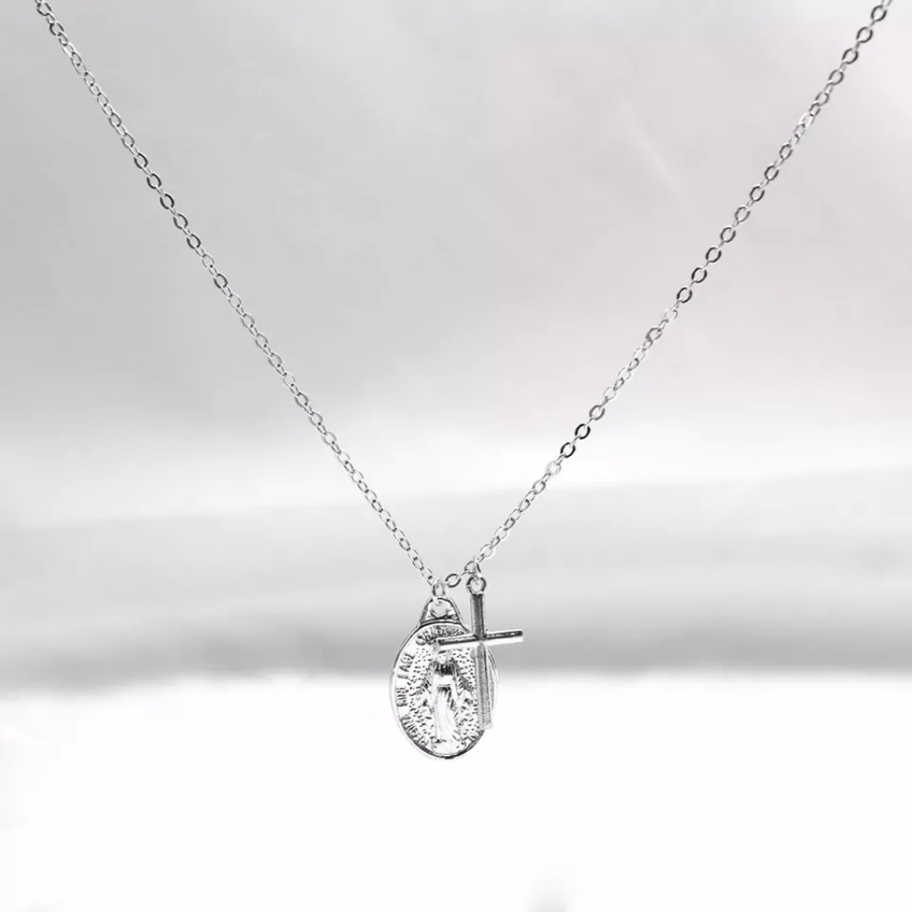 Long Chain Virgin Mary Cross Necklace Female